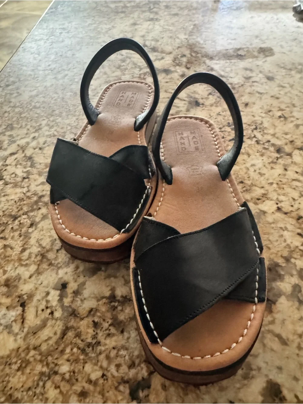 Italian Black Platform Slingback Sandals with Tan Footbed